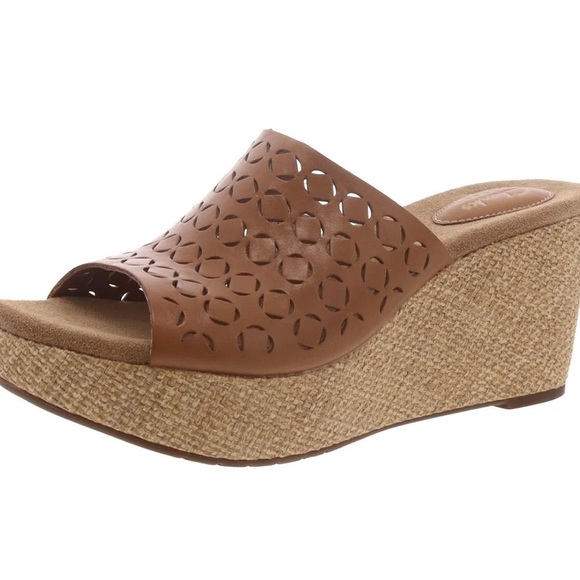 Clarks Shoes - Clarks Caslynn Dylan Brown Wedge Sandals with Perforated Leather Sz 6.5 (37 EU)